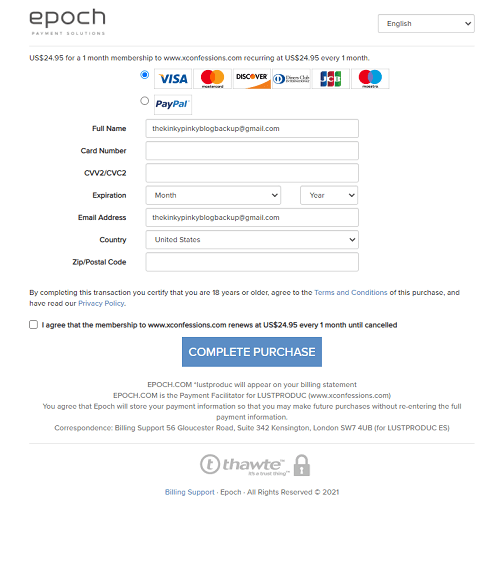 xconfessions.com payment screen