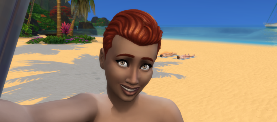 Kyle takes a selfie at the nude beach. Alex & Avery can be seen in the background.